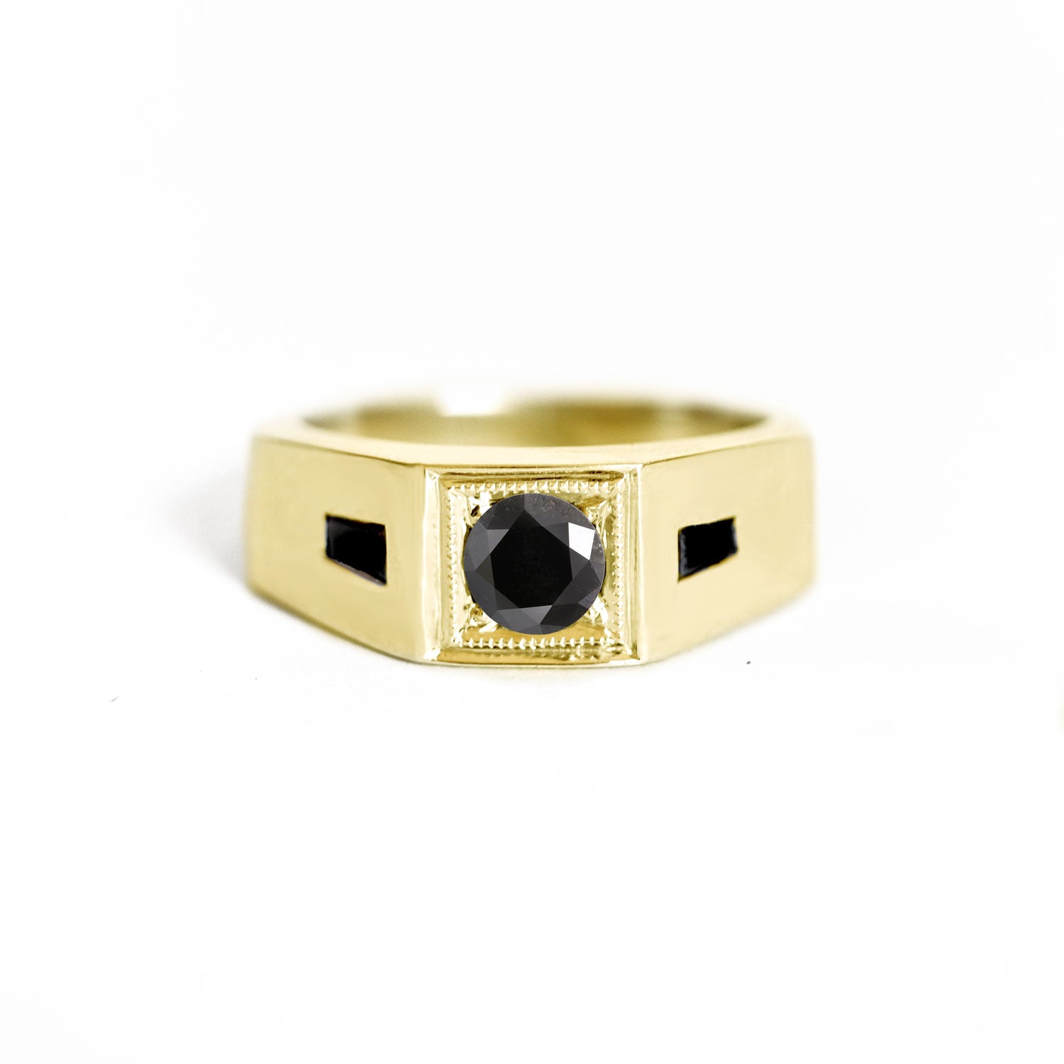 14K Yellow Gold Anchor Ring | Mens Diamond Ring with Black Onyx Square  Shape 1.5ct 000813